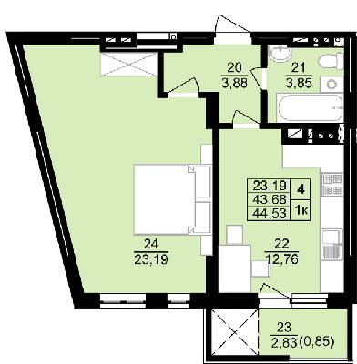 1-кімнатна 44.53 м² в ЖК Білогірський від 13 800 грн/м², Тернопіль
