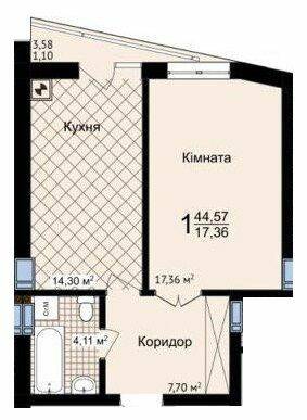 1-кімнатна 44.57 м² в ЖК Зелені Пагорби від 21 250 грн/м², Чернівці