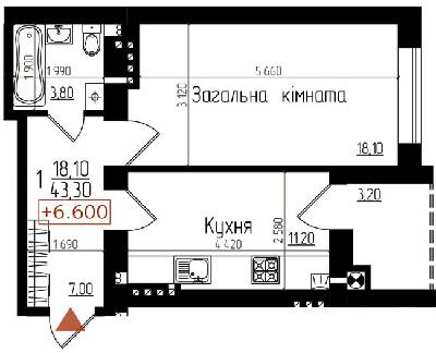 1-комнатная 43.3 м² в ЖК Сонячний от застройщика, Тернополь