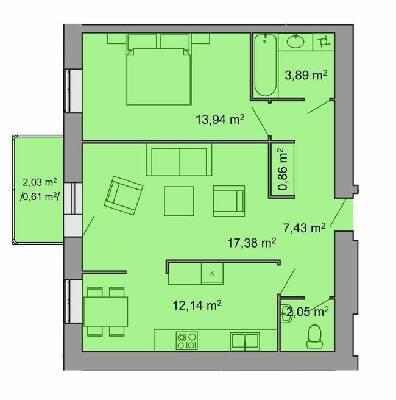 2-комнатная 58.3 м² в ЖК Комфорт Таун плюс от застройщика, с. Петриков