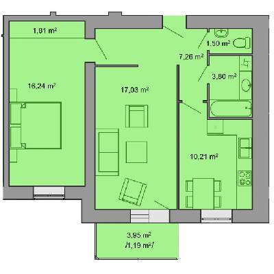 2-кімнатна 59 м² в ЖК Комфорт Таун плюс від забудовника, с. Петриків