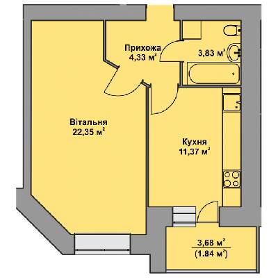 1-кімнатна 43.72 м² в ЖК Комфорт Таун плюс від 17 050 грн/м², с. Петриків