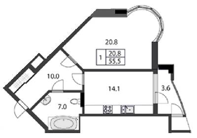 1-комнатная 55.5 м² в ЖК Grand Palace от 21 000 грн/м², Хмельницкий