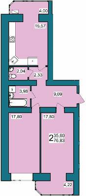 2-комнатная 76.83 м² в ЖК Lakeberry от 15 500 грн/м², Хмельницкий