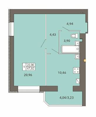 1-комнатная 47.92 м² в ЖК Барбарис от 14 150 грн/м², Хмельницкий