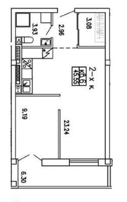 2-комнатная 45.55 м² в КД Уютный дом от 16 500 грн/м², Днепр