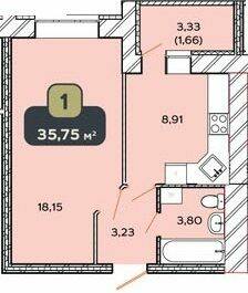1-комнатная 35.75 м² в ЖК Spring Town от 10 400 грн/м², Хмельницкий
