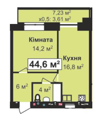 1-комнатная 44.6 м² в ЖК Жемчужина Проскурова от 14 800 грн/м², Хмельницкий