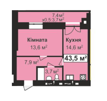 1-комнатная 43.5 м² в ЖК Жемчужина Проскурова от 14 800 грн/м², Хмельницкий