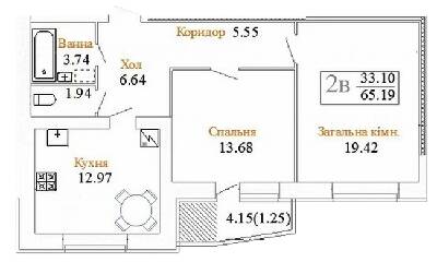 2-комнатная 65.19 м² в ЖК по просп. Миру, 63 А, Б, В от 11 500 грн/м², Хмельницкий