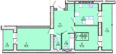 2-комнатная 71.15 м² в ЖК Приозерный от 10 300 грн/м², Хмельницкий