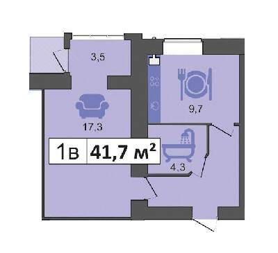 1-комнатная 41.7 м² в ЖК PodilSky от 10 700 грн/м², г. Каменец-Подольский
