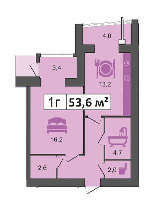1-комнатная 53.6 м² в ЖК PodilSky от 12 400 грн/м², г. Каменец-Подольский