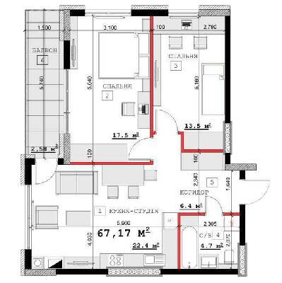 2-кімнатна 67.17 м² в ЖК на вул. Суворова, 14, 16Б, 16В від 12 000 грн/м², м. Кам`янець-Подільський