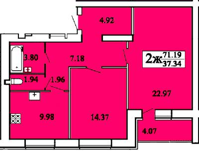 2-кімнатна 71.19 м² в ЖК Дім від 13 000 грн/м², Хмельницький