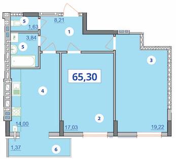 2-кімнатна 65.3 м² в ЖК Квартал Галичанка від 18 950 грн/м², Івано-Франківськ
