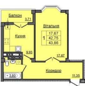 1-кімнатна 43.86 м² в ЖК Хмельницький від 12 000 грн/м², Івано-Франківськ