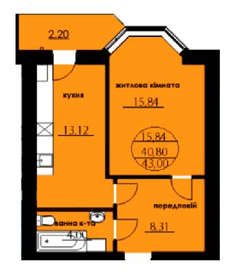 1-комнатная 43 м² в ЖК Нова оселя плюс от застройщика, г. Надворная