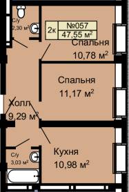 2-кімнатна 47.55 м² в ЖК Колумб від 19 700 грн/м², с. Крижанівка