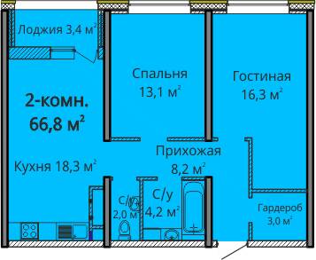 2-комнатная 66.8 м² в ЖК Альтаир 3 от 26 400 грн/м², Одесса