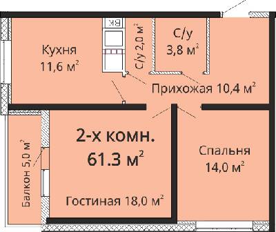 2-комнатная 61.3 м² в ЖК Горизонт от застройщика, Одесса