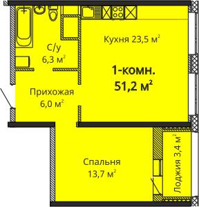 1-комнатная 51.2 м² в ЖК Скай Сити от 23 800 грн/м², Одесса
