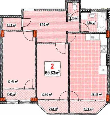2-кімнатна 69.83 м² в КБ Консул від 34 700 грн/м², Одеса