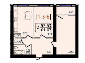 2-кімнатна 61.07 м² в ЖК Сорок сьома перлина від 18 750 грн/м², с. Крижанівка