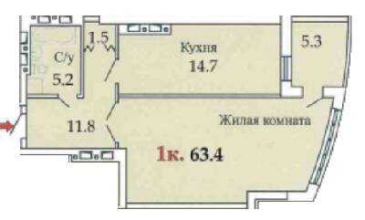 1-комнатная 63.4 м² в ЖК Одиссей от застройщика, Одесса