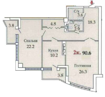2-комнатная 90.6 м² в ЖК Одиссей от застройщика, Одесса
