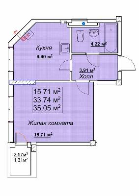 1-комнатная 35.05 м² в ЖК Мариинский от застройщика, пгт Великодолинское