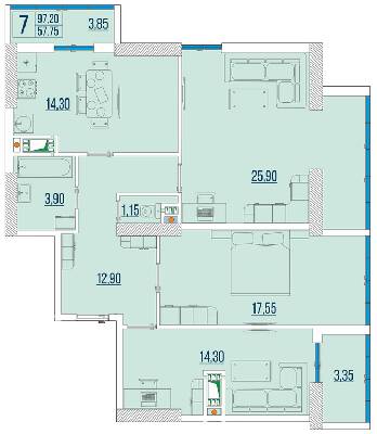 3-комнатная 97.2 м² в ЖК Бульвар Акаций от 22 300 грн/м², Одесса