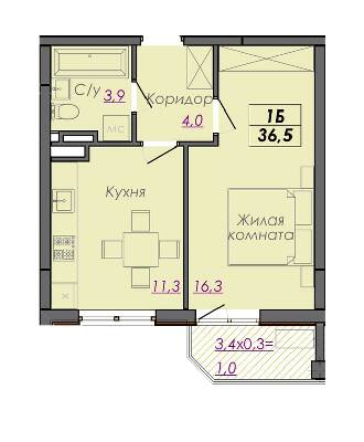 1-кімнатна 36.5 м² в ЖК Монблан від 31 600 грн/м², Одеса
