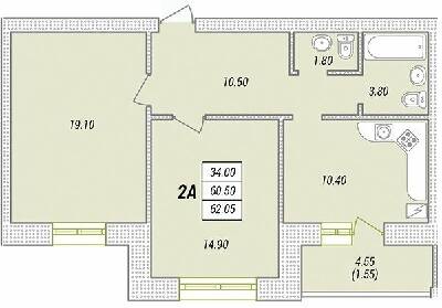 2-комнатная 62.05 м² в ЖК Парк Совиньон от 18 850 грн/м², пгт Таирово