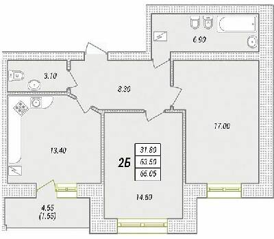 2-комнатная 65.05 м² в ЖК Парк Совиньон от 20 450 грн/м², пгт Таирово
