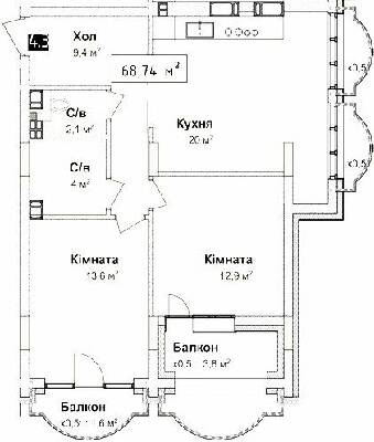 2-комнатная 68.74 м² в КД Воронцовский от застройщика, Одесса