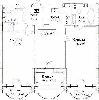 2-комнатная 80.62 м² в КД Воронцовский от застройщика, Одесса