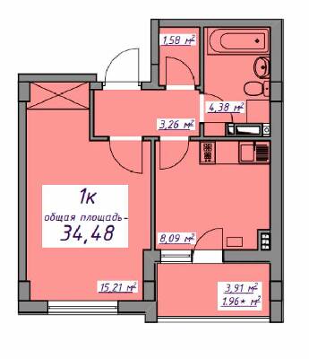 1-комнатная 34.48 м² в ЖМ Седьмое Небо от 21 050 грн/м², пгт Авангард