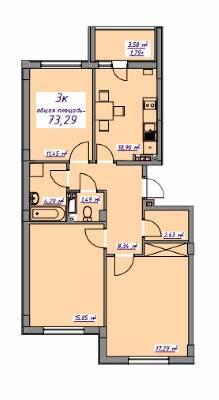 3-комнатная 73.29 м² в ЖМ Седьмое Небо от 17 800 грн/м², пгт Авангард