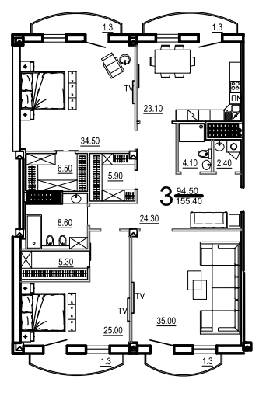 3-комнатная 155.4 м² в КД Biarritz от 53 800 грн/м², Одесса
