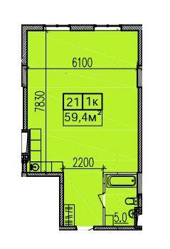 1-комнатная 59.4 м² в ЖК Скориковский от застройщика, Днепр