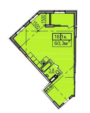 1-кімнатна 60.3 м² в ЖК Скориковський від забудовника, Дніпро