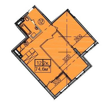 2-комнатная 74.6 м² в ЖК Скориковский от застройщика, Днепр