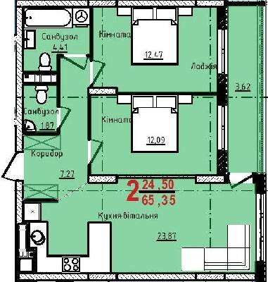 2-комнатная 65.35 м² в ЖК Континент от 25 500 грн/м², с. Сокольники