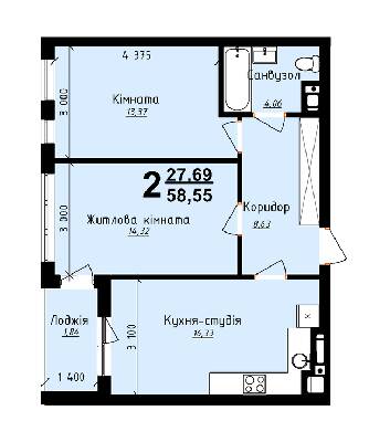 2-комнатная 58.55 м² в ЖК Plus 2 от 18 000 грн/м², Львов