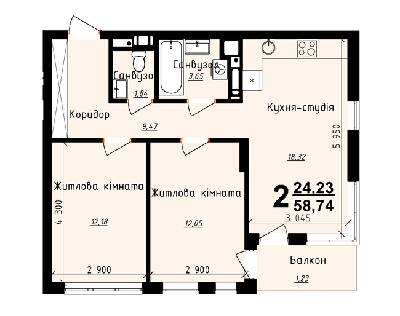 2-комнатная 58.74 м² в ЖК Plus 2 от 18 000 грн/м², Львов