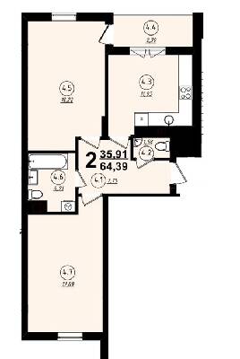 2-комнатная 64.39 м² в ЖК Plus 2 от 18 000 грн/м², Львов