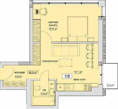 1-комнатная 42.5 м² в ЖК Grand Village от 17 500 грн/м², с. Сокольники
