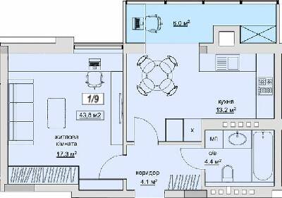 1-комнатная 43.8 м² в ЖК Grand Village от 17 500 грн/м², с. Сокольники