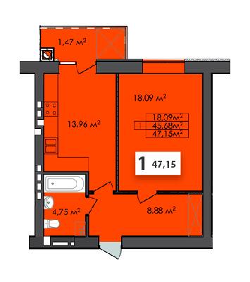 1-кімнатна 47.15 м² в ЖК Сусіди від 18 200 грн/м², м. Винники